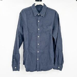 J. Crew Mens Coastal Beachy 100% Linen Button Down Shirt Long Sleeve Blue Size L